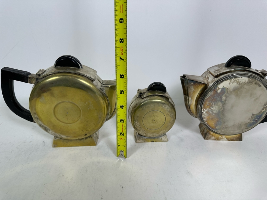 Pair Of Vintage Art Deco Silverplate Teapots With Sugar 7H [Photo 24]