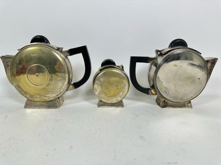 Pair Of Vintage Art Deco Silverplate Teapots With Sugar 7H [Photo 2]