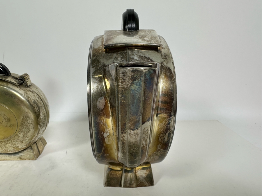 Pair Of Vintage Art Deco Silverplate Teapots With Sugar 7H [Photo 9]