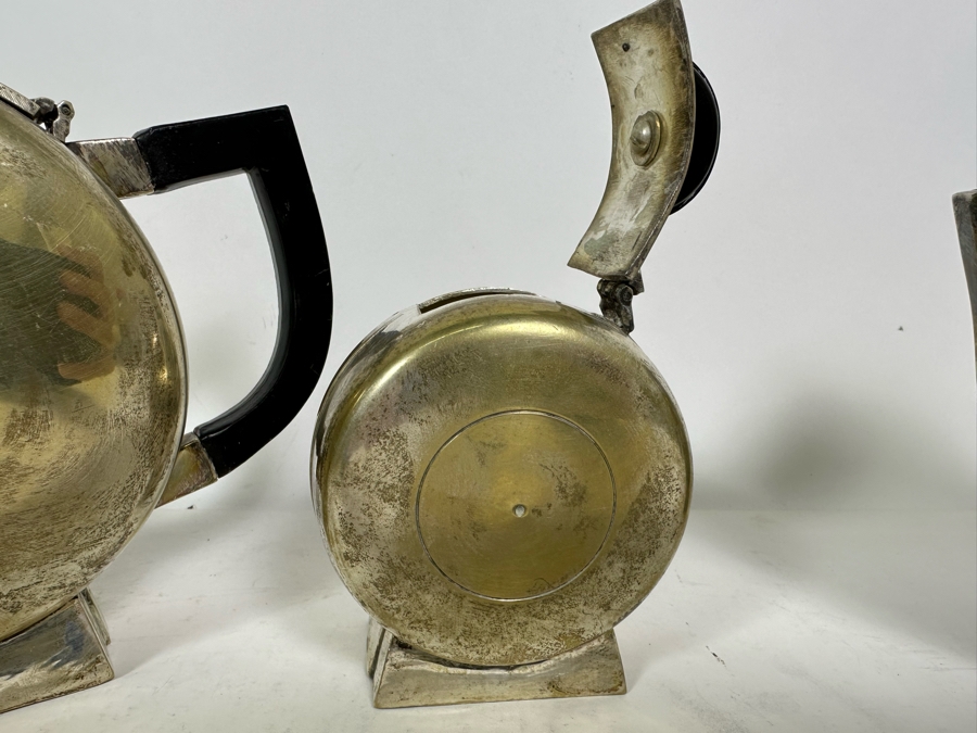 Pair Of Vintage Art Deco Silverplate Teapots With Sugar 7H [Photo 13]