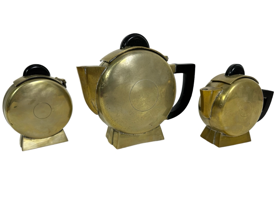 Vintage Art Deco Silverplate Teapots With Creamer And Sugar 6.5H [Photo 2]