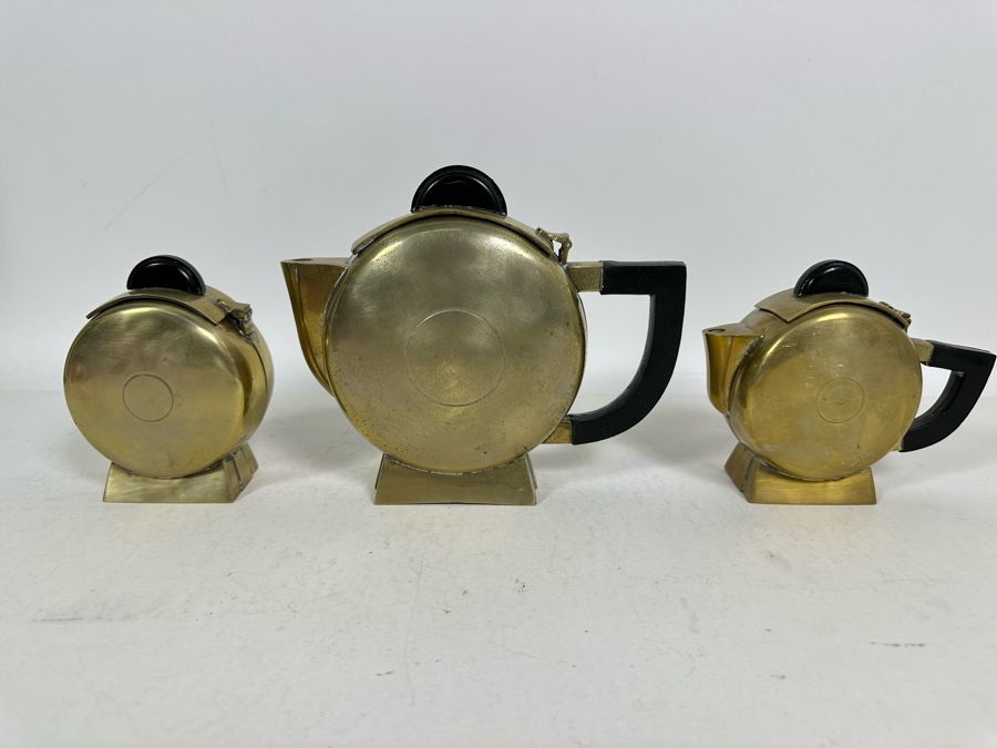 Vintage Art Deco Silverplate Teapots With Creamer And Sugar 6.5H [Photo 3]