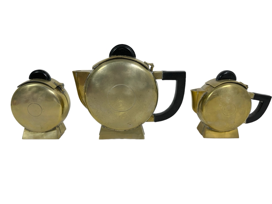Vintage Art Deco Silverplate Teapots With Creamer And Sugar 6.5H [Photo 1]