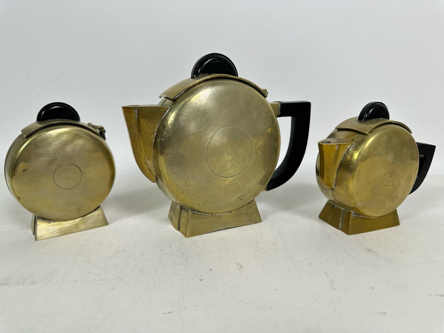 Vintage Art Deco Silverplate Teapots With Creamer And Sugar 6.5H [Photo 6]