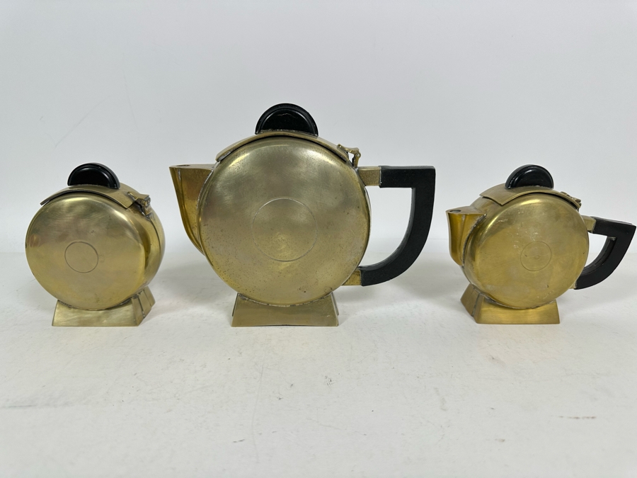 Vintage Art Deco Silverplate Teapots With Creamer And Sugar 6.5H [Photo 4]