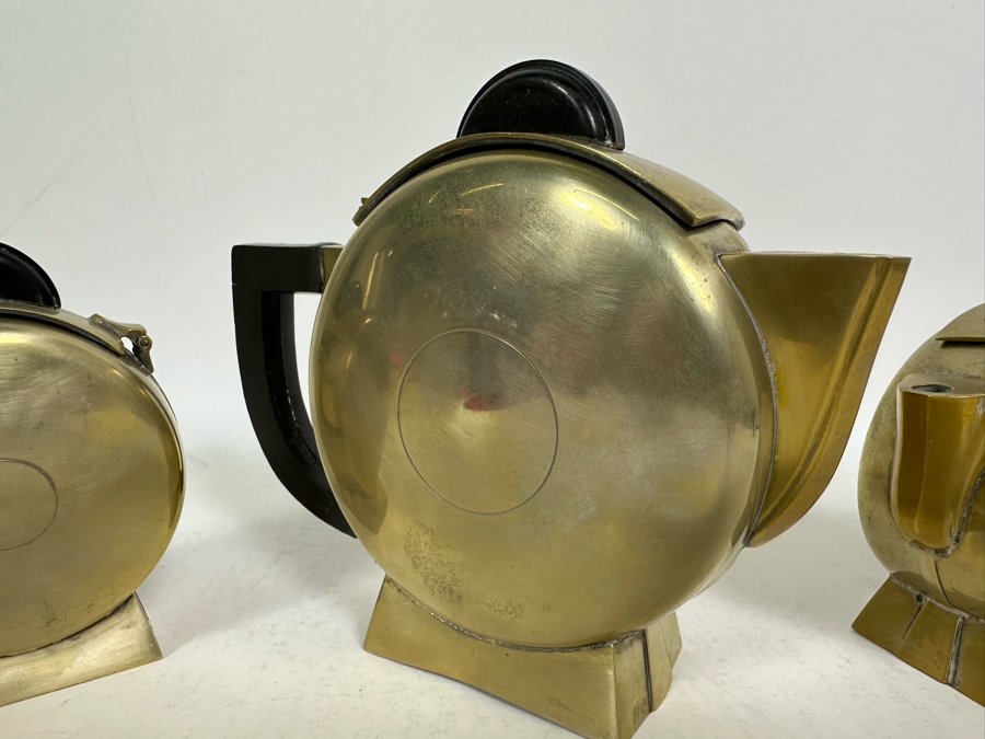 Vintage Art Deco Silverplate Teapots With Creamer And Sugar 6.5H [Photo 9]