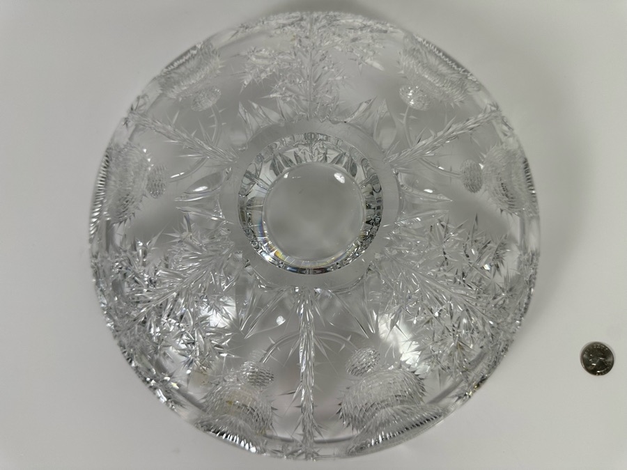 Just Added - Josef Svarc (B. 1928, Czechoslovakian) Signed Deep Cut Bohemia Glass Footed Crystal Centerpiece Bowl Scottish Thistles Intaglio Cut, Rare 13W X 4.5H [Photo 10]