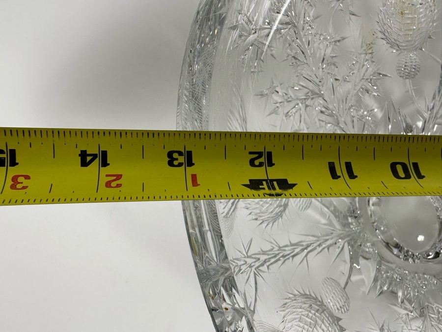 Just Added - Josef Svarc (B. 1928, Czechoslovakian) Signed Deep Cut Bohemia Glass Footed Crystal Centerpiece Bowl Scottish Thistles Intaglio Cut, Rare 13W X 4.5H [Photo 12]