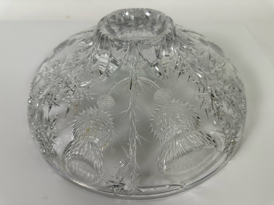 Just Added - Josef Svarc (B. 1928, Czechoslovakian) Signed Deep Cut Bohemia Glass Footed Crystal Centerpiece Bowl Scottish Thistles Intaglio Cut, Rare 13W X 4.5H [Photo 11]