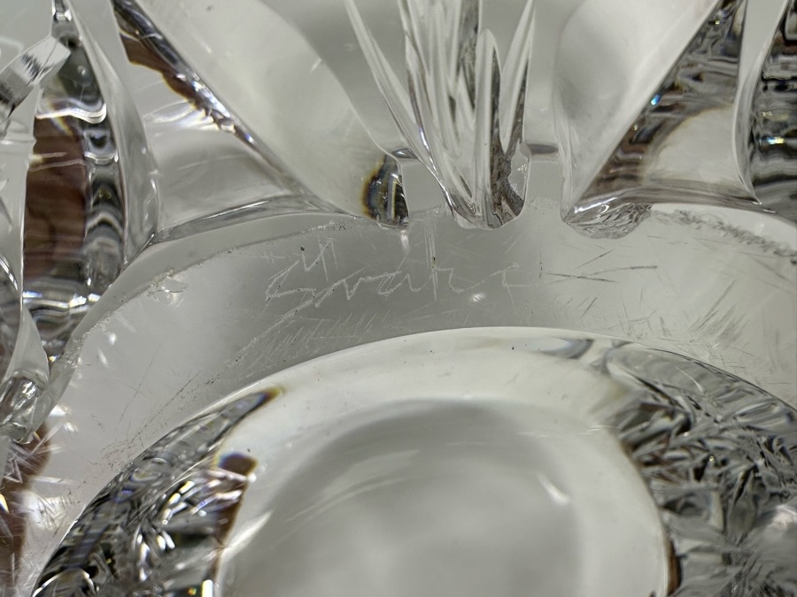 Just Added - Josef Svarc (B. 1928, Czechoslovakian) Signed Deep Cut Bohemia Glass Footed Crystal Centerpiece Bowl Scottish Thistles Intaglio Cut, Rare 13W X 4.5H [Photo 9]