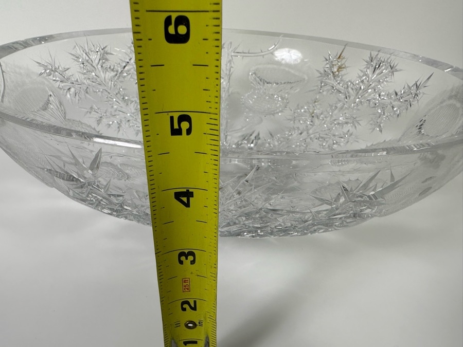 Just Added - Josef Svarc (B. 1928, Czechoslovakian) Signed Deep Cut Bohemia Glass Footed Crystal Centerpiece Bowl Scottish Thistles Intaglio Cut, Rare 13W X 4.5H [Photo 13]