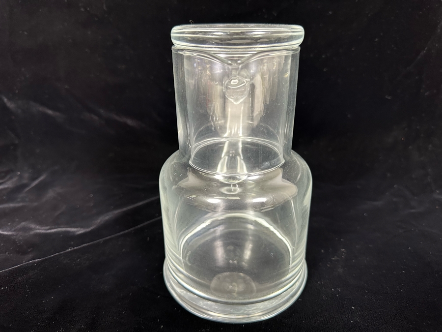 Signed Tiffany & Co Glass Bedside Night Water Carafe With Cup 7H [Photo 5]