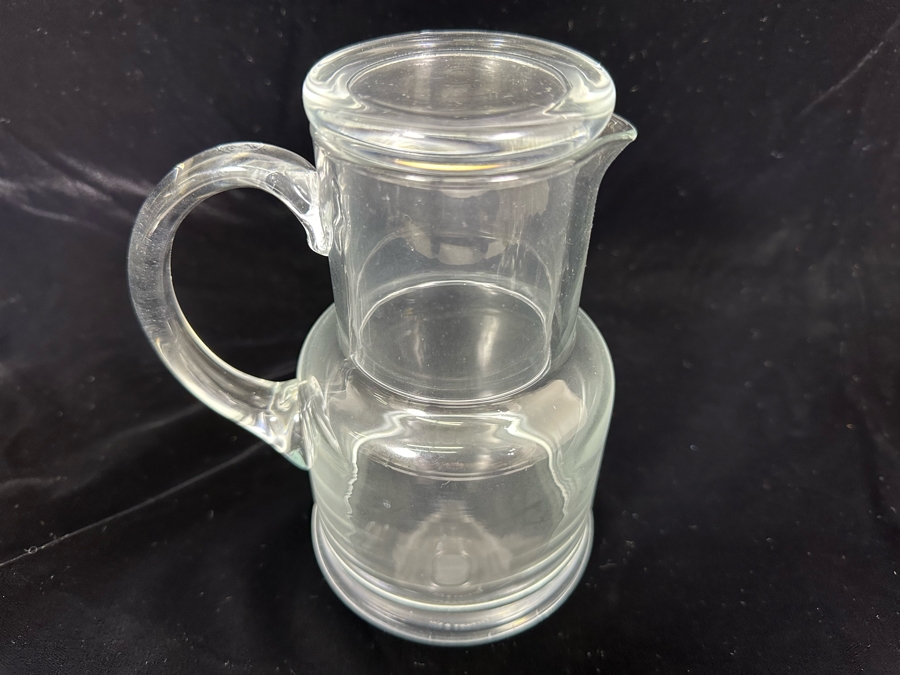 Signed Tiffany & Co Glass Bedside Night Water Carafe With Cup 7H