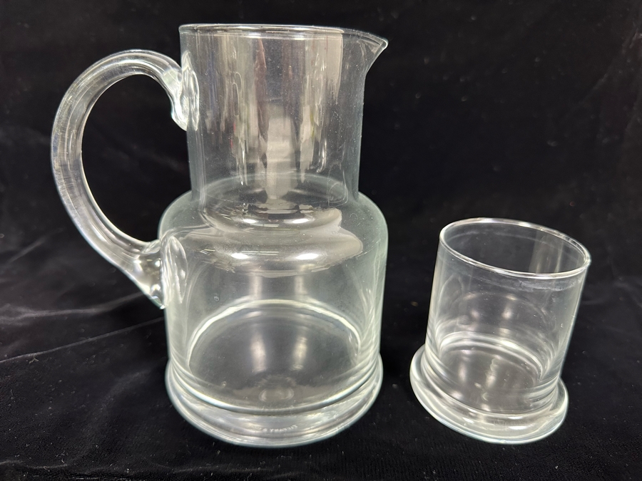 Signed Tiffany & Co Glass Bedside Night Water Carafe With Cup 7H [Photo 6]