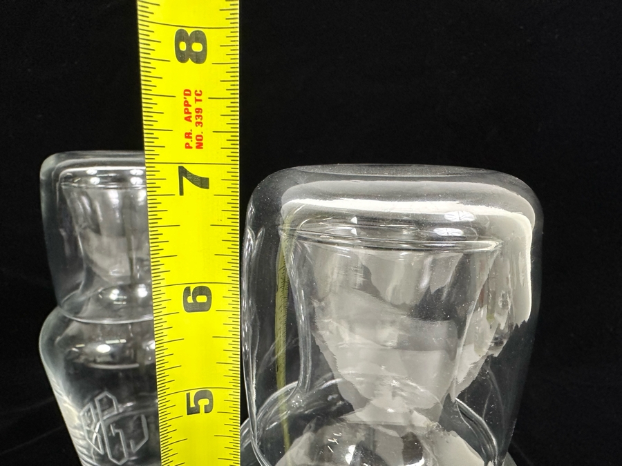 Pair Of Glass Bedside Night Water Carafes With Cups 7H [Photo 8]