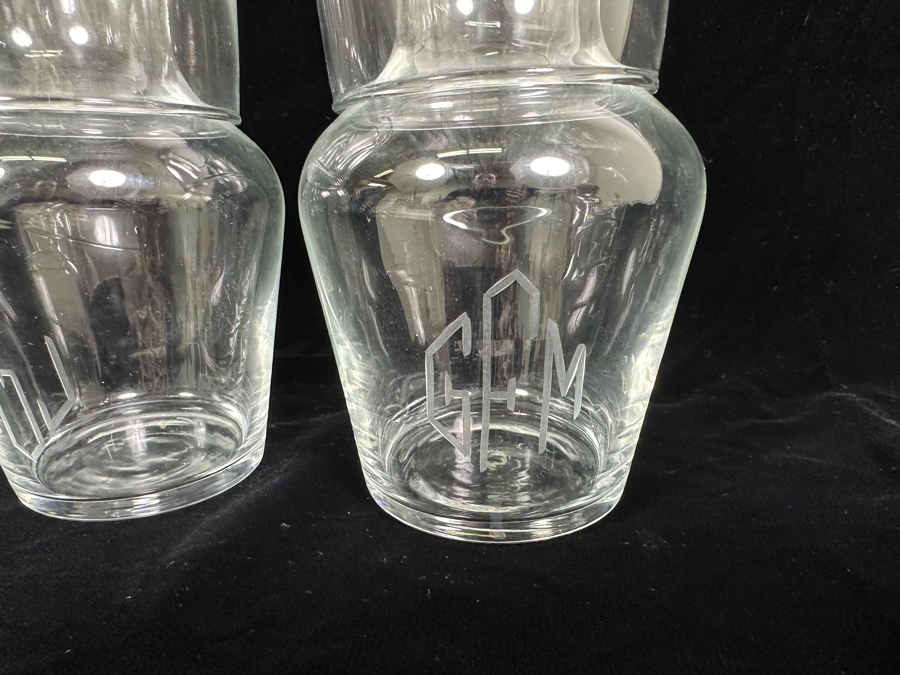 Pair Of Glass Bedside Night Water Carafes With Cups 7H [Photo 5]