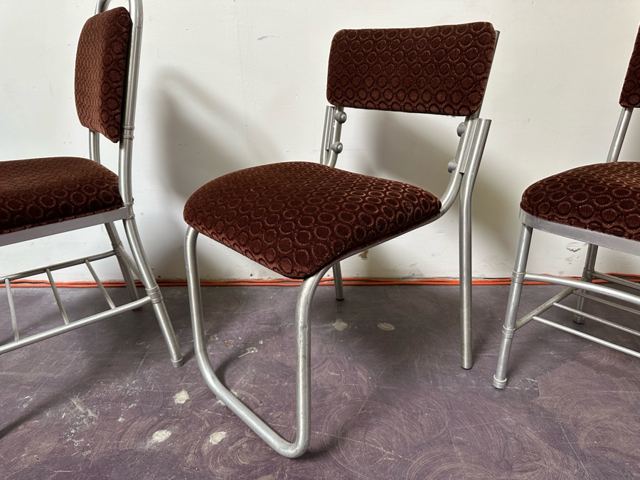 Warren McArthur Art Deco Aluminum Side Chairs With Mohair Fabric, Set Of Three Chairs 16W X 19D X 30H & 17W X 17D X 34H [Photo 8]