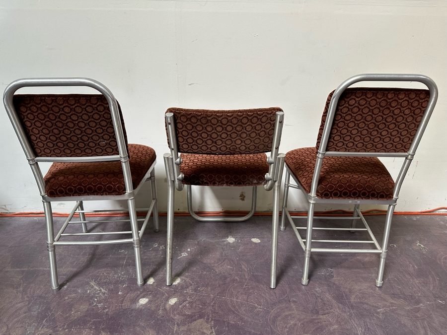 Warren McArthur Art Deco Aluminum Side Chairs With Mohair Fabric, Set Of Three Chairs 16W X 19D X 30H & 17W X 17D X 34H [Photo 11]