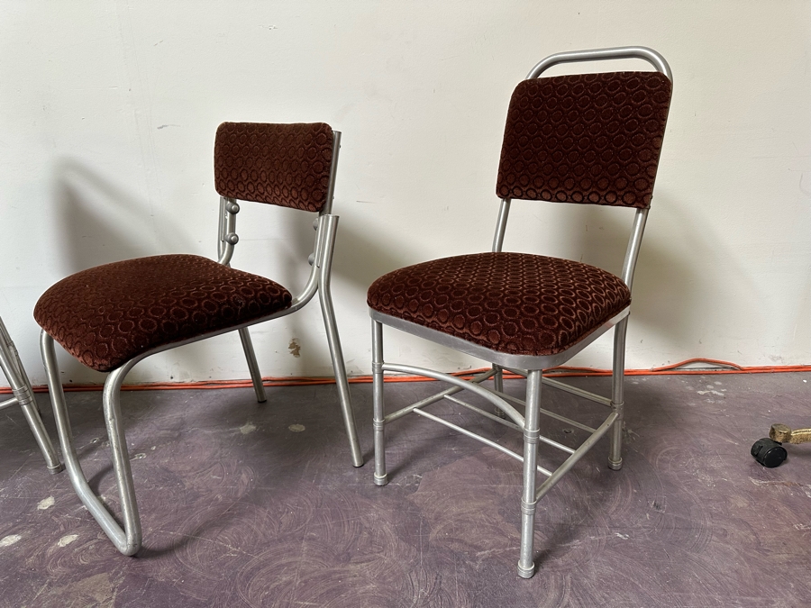 Warren McArthur Art Deco Aluminum Side Chairs With Mohair Fabric, Set Of Three Chairs 16W X 19D X 30H & 17W X 17D X 34H [Photo 9]