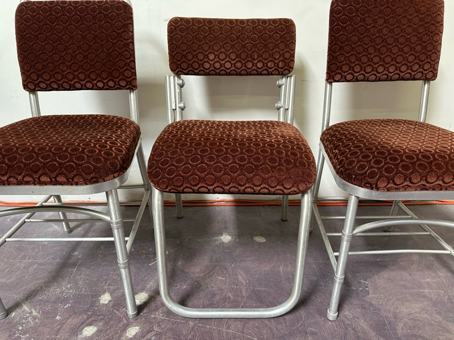 Warren McArthur Art Deco Aluminum Side Chairs With Mohair Fabric, Set Of Three Chairs 16W X 19D X 30H & 17W X 17D X 34H [Photo 4]