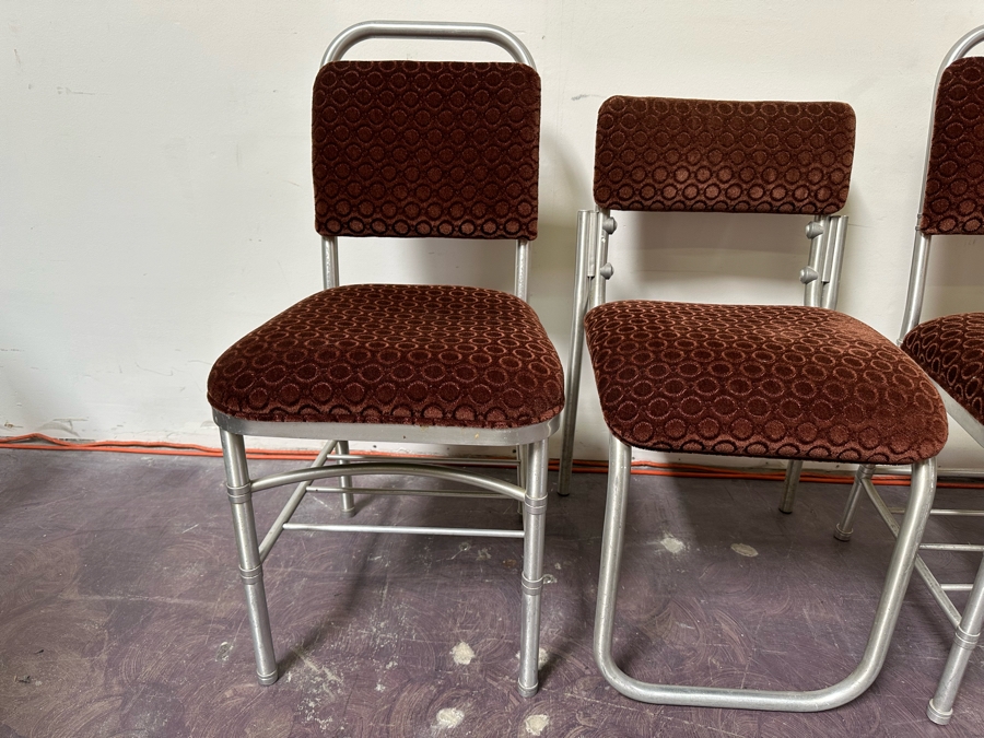 Warren McArthur Art Deco Aluminum Side Chairs With Mohair Fabric, Set Of Three Chairs 16W X 19D X 30H & 17W X 17D X 34H [Photo 5]