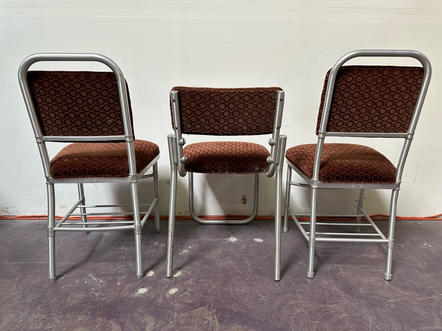 Warren McArthur Art Deco Aluminum Side Chairs With Mohair Fabric, Set Of Three Chairs 16W X 19D X 30H & 17W X 17D X 34H [Photo 10]