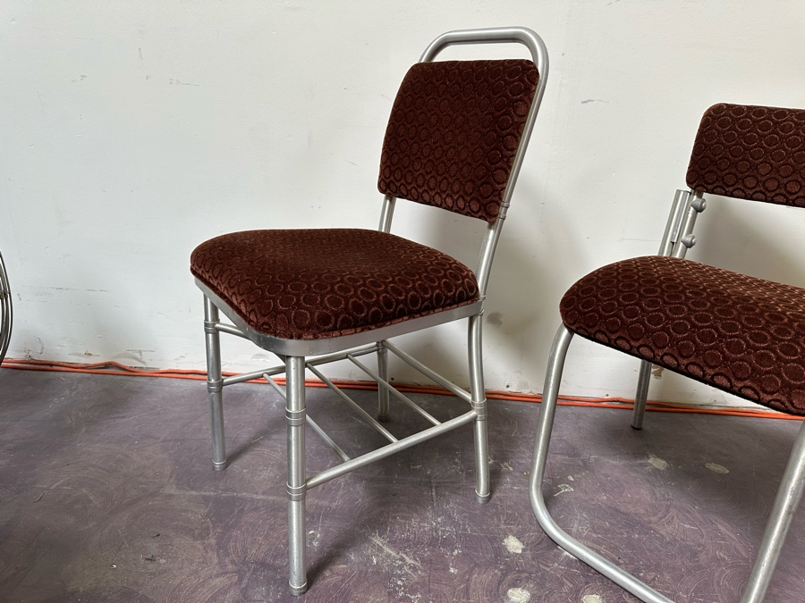 Warren McArthur Art Deco Aluminum Side Chairs With Mohair Fabric, Set Of Three Chairs 16W X 19D X 30H & 17W X 17D X 34H [Photo 7]