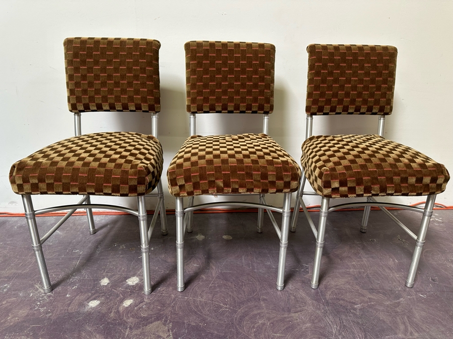 Warren McArthur Art Deco Aluminum Side Chairs With Mohair Fabric, Set Of Three Chairs With One Extra Chair That Needs Repair Or Use For Parts 18W X 18D X 34H [Photo 9]