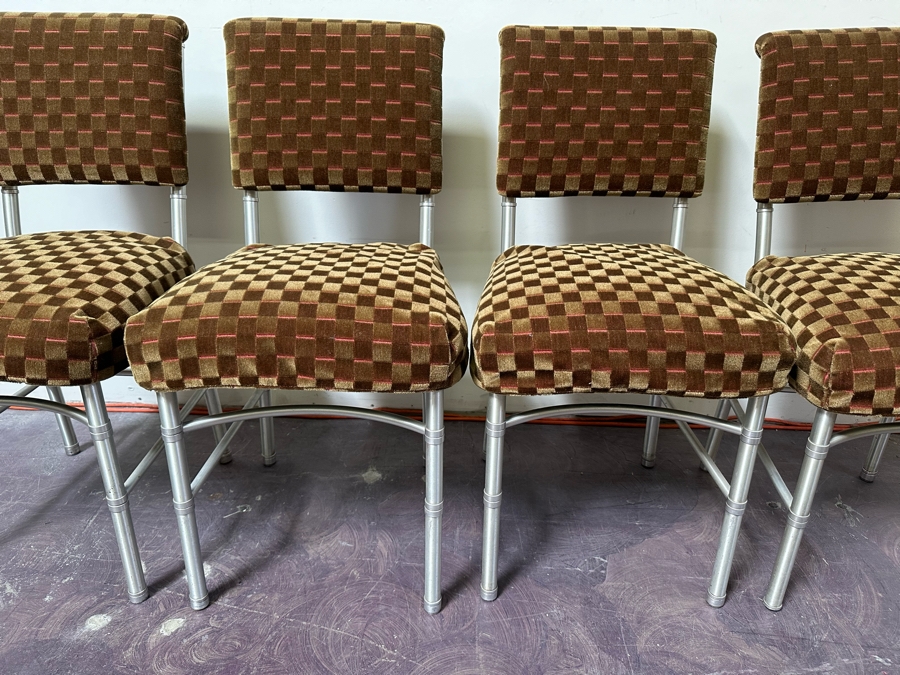 Warren McArthur Art Deco Aluminum Side Chairs With Mohair Fabric, Set Of Three Chairs With One Extra Chair That Needs Repair Or Use For Parts 18W X 18D X 34H [Photo 4]