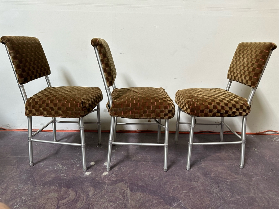 Warren McArthur Art Deco Aluminum Side Chairs With Mohair Fabric, Set Of Three Chairs With One Extra Chair That Needs Repair Or Use For Parts 18W X 18D X 34H [Photo 12]