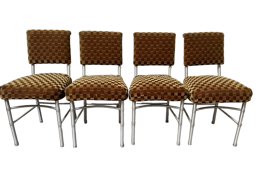Warren McArthur Art Deco Aluminum Side Chairs With Mohair Fabric, Set Of Three Chairs With One Extra Chair That Needs Repair Or Use For Parts 18W X 18D X 34H [Photo 2]