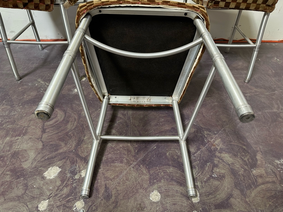 Warren McArthur Art Deco Aluminum Side Chairs With Mohair Fabric, Set Of Three Chairs With One Extra Chair That Needs Repair Or Use For Parts 18W X 18D X 34H [Photo 14]