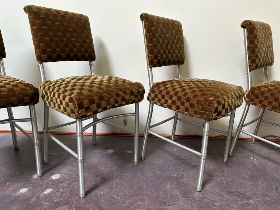 Warren McArthur Art Deco Aluminum Side Chairs With Mohair Fabric, Set Of Three Chairs With One Extra Chair That Needs Repair Or Use For Parts 18W X 18D X 34H [Photo 6]