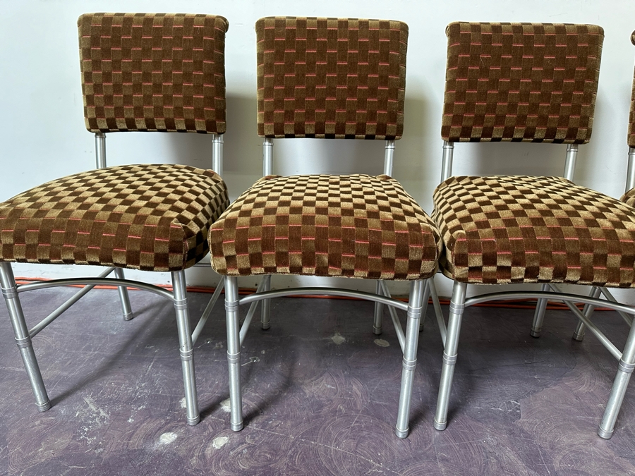 Warren McArthur Art Deco Aluminum Side Chairs With Mohair Fabric, Set Of Three Chairs With One Extra Chair That Needs Repair Or Use For Parts 18W X 18D X 34H [Photo 3]