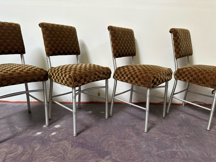 Warren McArthur Art Deco Aluminum Side Chairs With Mohair Fabric, Set Of Three Chairs With One Extra Chair That Needs Repair Or Use For Parts 18W X 18D X 34H [Photo 5]