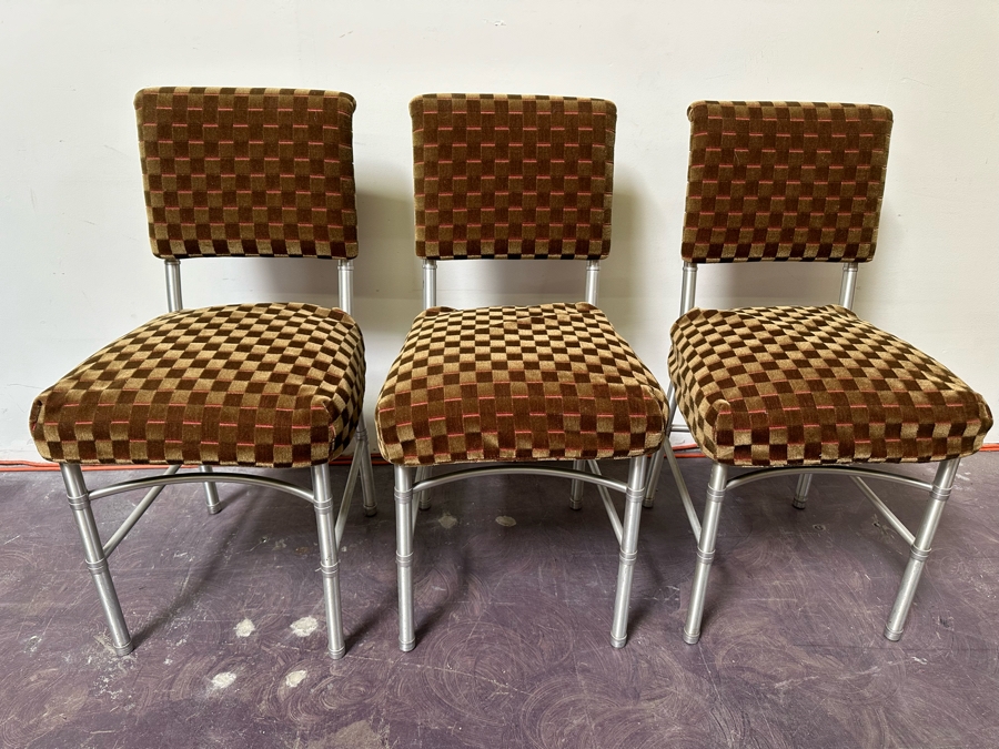 Warren McArthur Art Deco Aluminum Side Chairs With Mohair Fabric, Set Of Three Chairs With One Extra Chair That Needs Repair Or Use For Parts 18W X 18D X 34H [Photo 10]