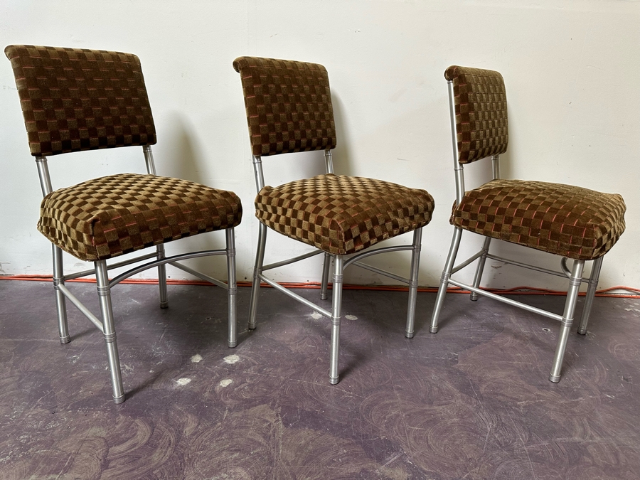 Warren McArthur Art Deco Aluminum Side Chairs With Mohair Fabric, Set Of Three Chairs With One Extra Chair That Needs Repair Or Use For Parts 18W X 18D X 34H [Photo 11]