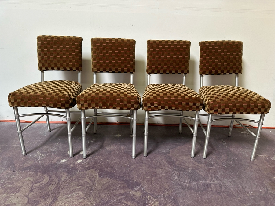 Warren McArthur Art Deco Aluminum Side Chairs With Mohair Fabric, Set Of Three Chairs With One Extra Chair That Needs Repair Or Use For Parts 18W X 18D X 34H [Photo 15]