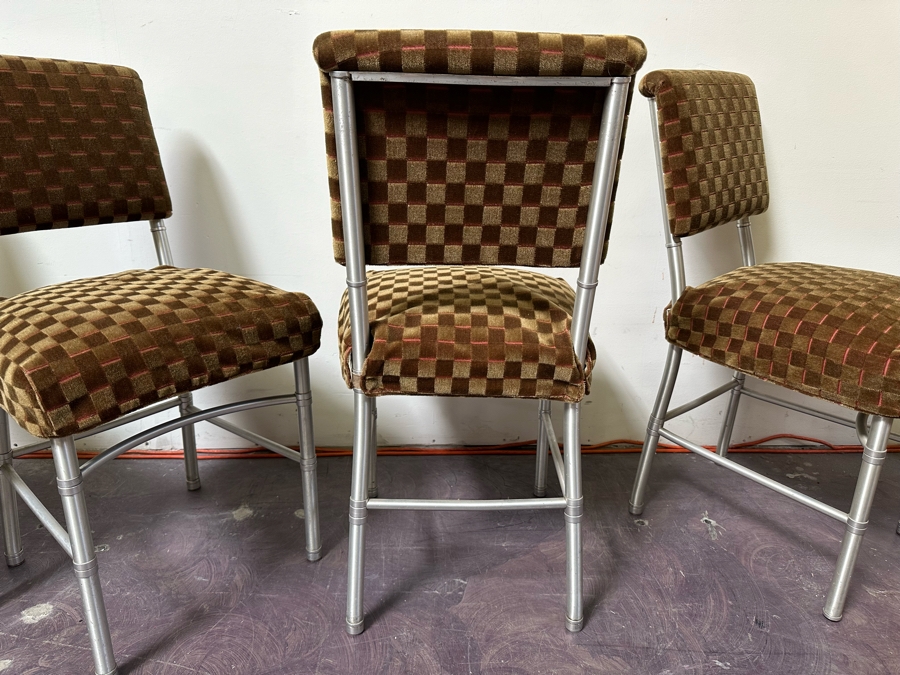 Warren McArthur Art Deco Aluminum Side Chairs With Mohair Fabric, Set Of Three Chairs With One Extra Chair That Needs Repair Or Use For Parts 18W X 18D X 34H [Photo 7]