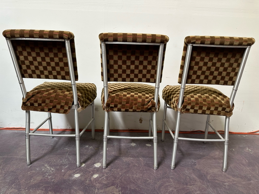 Warren McArthur Art Deco Aluminum Side Chairs With Mohair Fabric, Set Of Three Chairs With One Extra Chair That Needs Repair Or Use For Parts 18W X 18D X 34H [Photo 13]