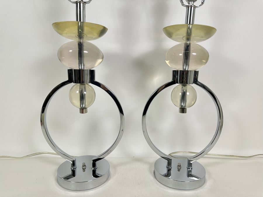 Pair Of Van Teal Geometric Lucite & Chrome Table Lamps No Shades 30H [Photo 5]