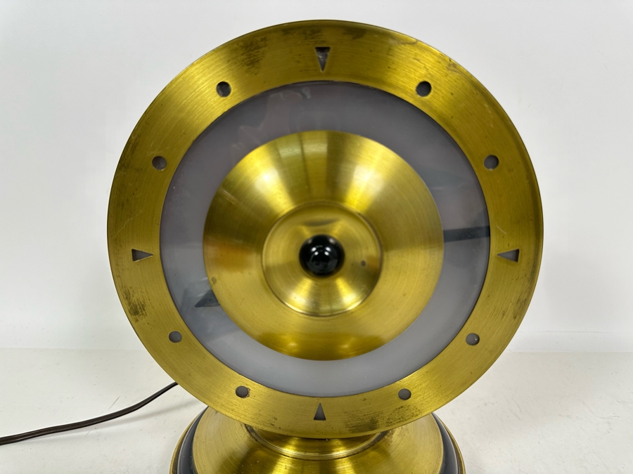 Vintage Art Deco Illuminated Footed Brass Desk Clock With Light By Alexa Corp Working 8W X 10.5H [Photo 4]