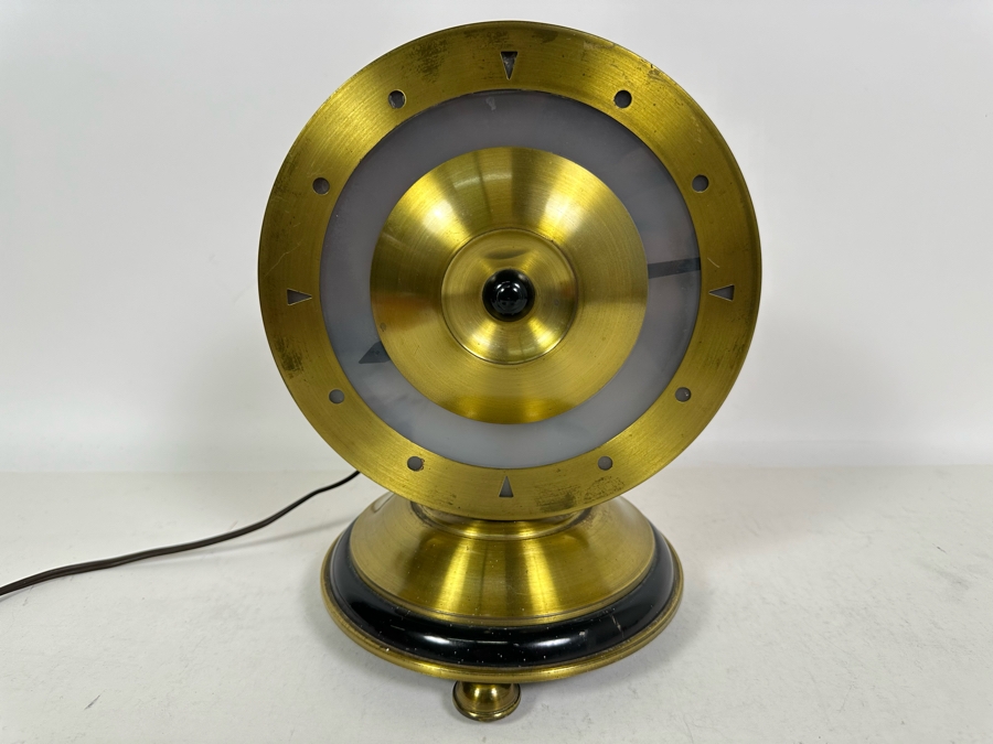 Vintage Art Deco Illuminated Footed Brass Desk Clock With Light By Alexa Corp Working 8W X 10.5H [Photo 3]