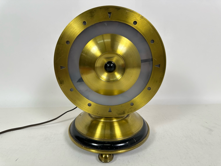 Vintage Art Deco Illuminated Footed Brass Desk Clock With Light By Alexa Corp Working 8W X 10.5H [Photo 2]