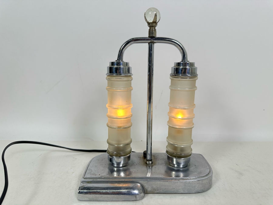 Vintage Art Deco Chrome And Glass Table Lamp 8.5W X 5D X 11H [Photo 2]