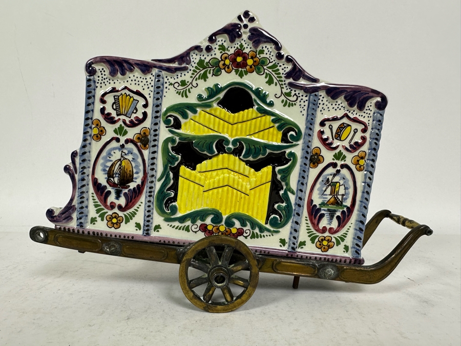 Vintage Hand Painted Delft Polychrome Porcelain / Brass Music Box Made In Holland Elesva 866 9W X 3D X 6.5H [Photo 3]