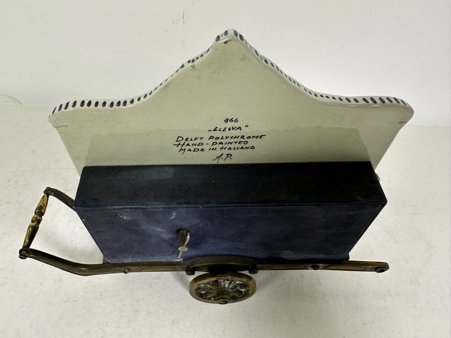 Vintage Hand Painted Delft Polychrome Porcelain / Brass Music Box Made In Holland Elesva 866 9W X 3D X 6.5H [Photo 7]