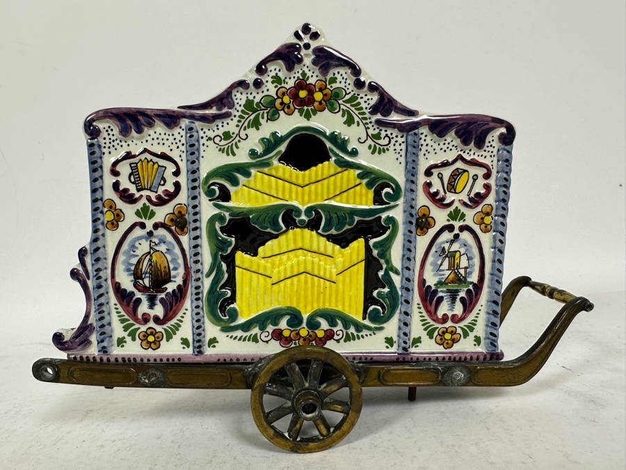 Vintage Hand Painted Delft Polychrome Porcelain / Brass Music Box Made In Holland Elesva 866 9W X 3D X 6.5H [Photo 2]