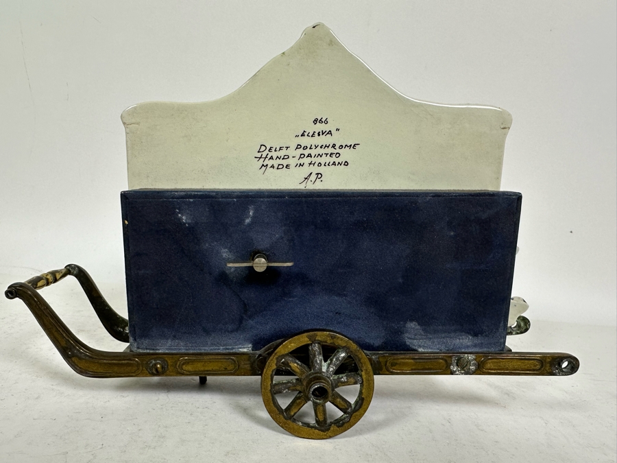 Vintage Hand Painted Delft Polychrome Porcelain / Brass Music Box Made In Holland Elesva 866 9W X 3D X 6.5H [Photo 4]