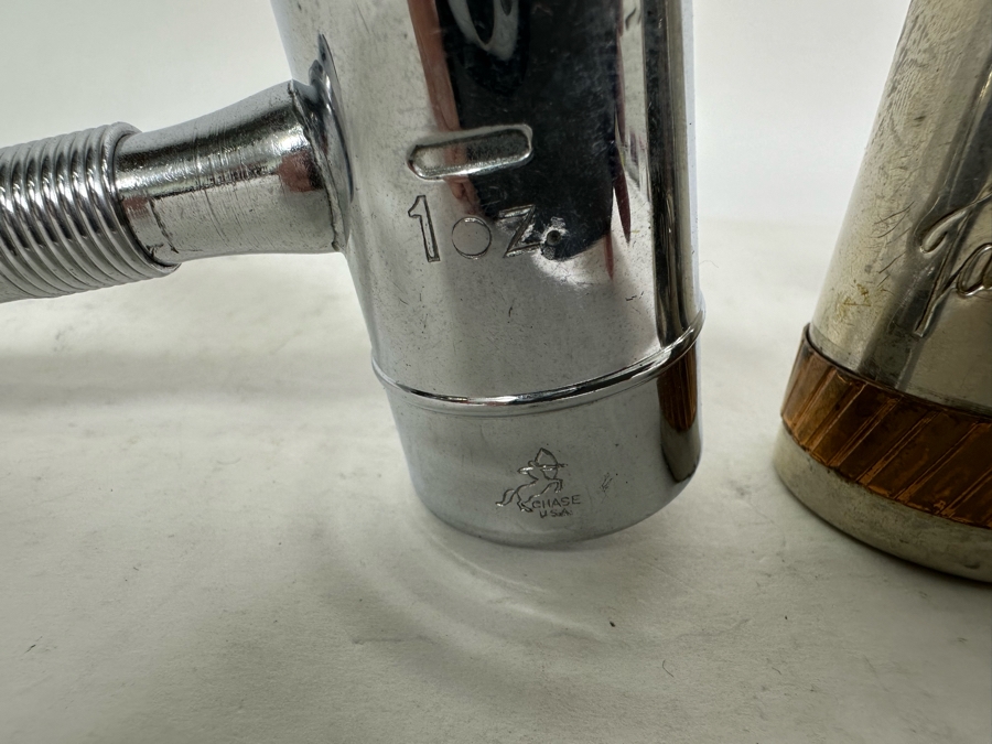 Vintage Chase Chrome Art Deco Barware Jigger Ice Hammer Bottle Opener, Bullet Shaped Take A Shot With Five Shot Glasses And Chrome Barware Jigger [Photo 6]